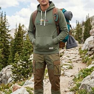 Life is Good Olive Green "On the Road Again" Graphic Hoodie - Size Medium